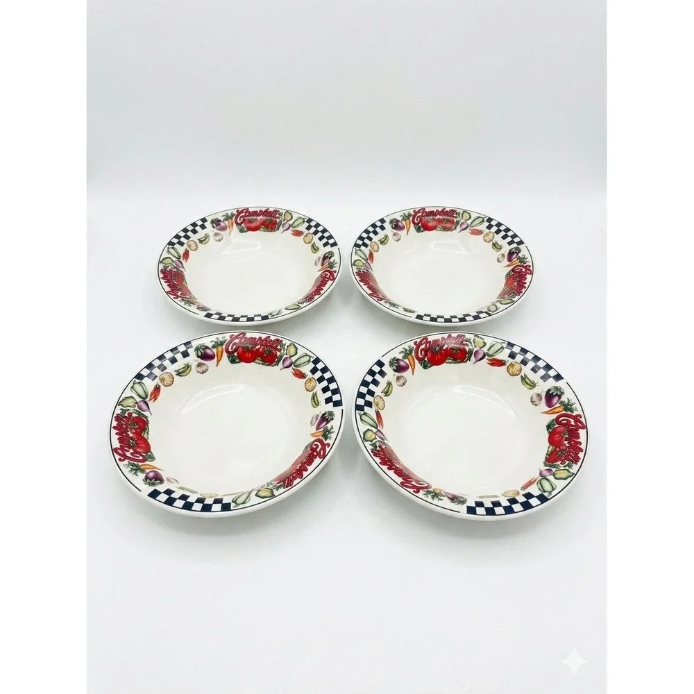Gibson Campbells Soup Bowls Set of 4 Vintage 1997 Vegetables‎ Checkered Rim 1997